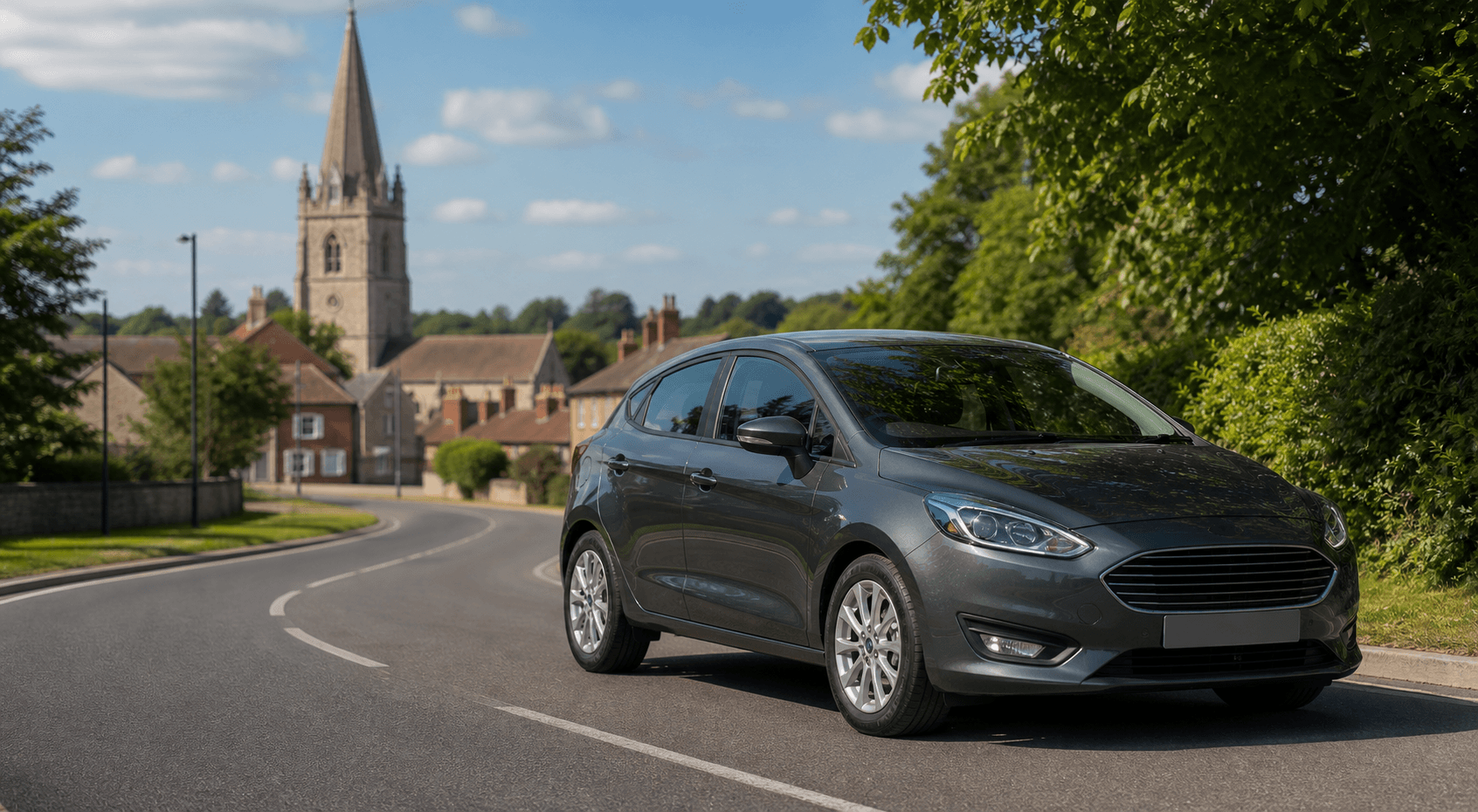 Compact hire car ready for practical travel around Newark